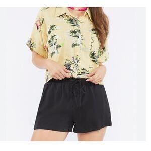 Forever 21 Yellow Hawaiian Shirt Palm Print Linen Rayon Beach Resortwear S